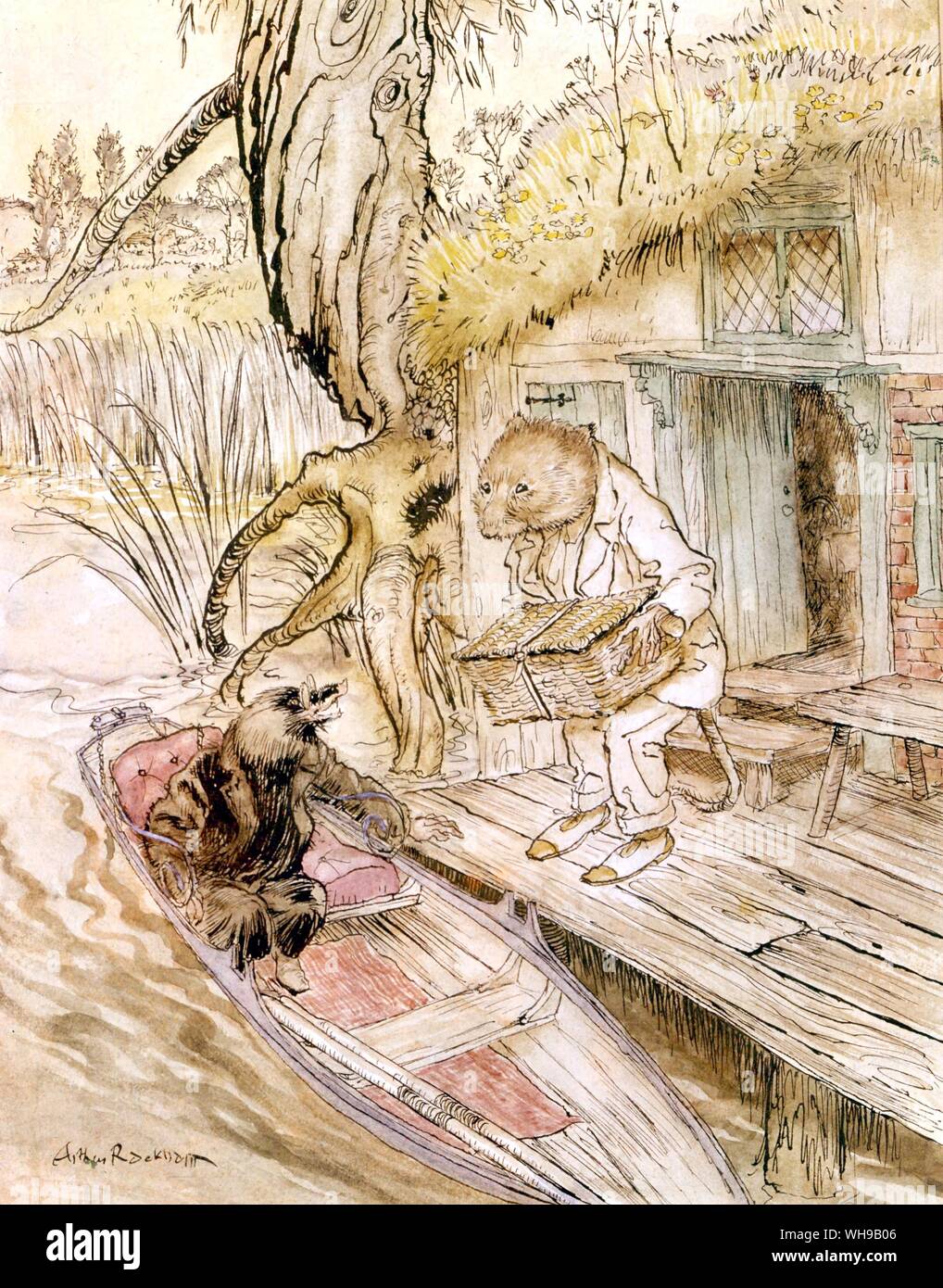 Il vento nei salici illustrazione del libro di ratto e di mole Foto Stock