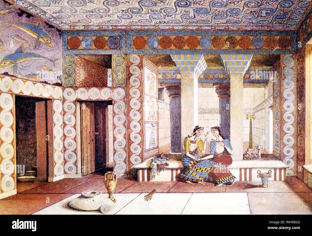Artista impressione del palazzo di Cnosso a Creta Foto Stock