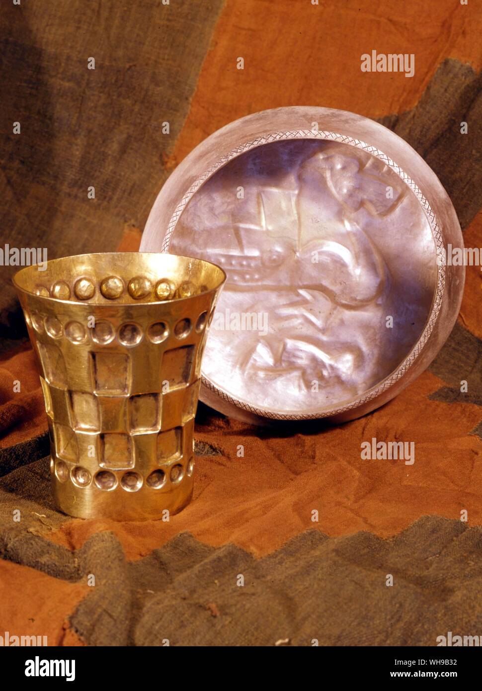 Inca piatto d'argento e oro becher panno Applique Foto Stock