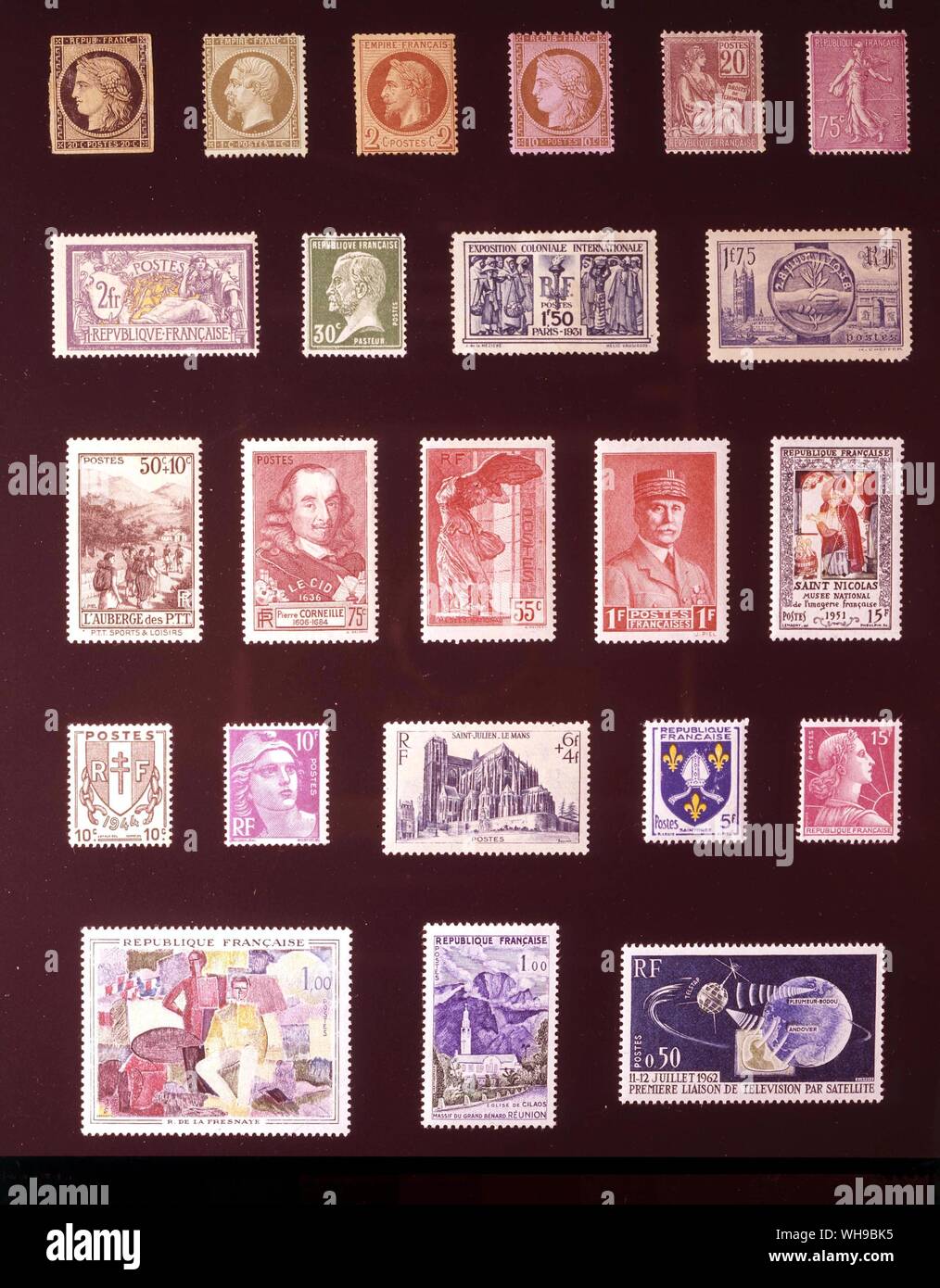 Europa - Francia: (da sinistra a destra) 1. 20 centesimi, 1849, 2. 1 centesimo, 1862, 3. 2 centesimi, 1862, 4. Dieci centesimi, 1873, 5. 20 centesimi, 1900, 6. 75 centesimi, 1926, 7. 2 franchi, 1900, 8. 30 centesimi, 1926, 9. 1.50 franchi, 1931, 10. 1.75 franchi, 1938, 11. 50 + 10 centesimi, 1937, 12. 75 centesimi, 1937. 13. 55 centesimi, 1937, 14. 1 Franc, 1941, 15. 15 franchi, 1951, 16. Dieci centesimi, 1944, 17. Dieci centesimi, 1945, 18. 6 + 4 franchi, 1947, 19. 5 franchi, 1954, 20. 15 franchi, 1955, 21. 1 Franc, 1961, 22. 1 Franc, 1960, 23. 50 centesimi, 1962. Foto Stock