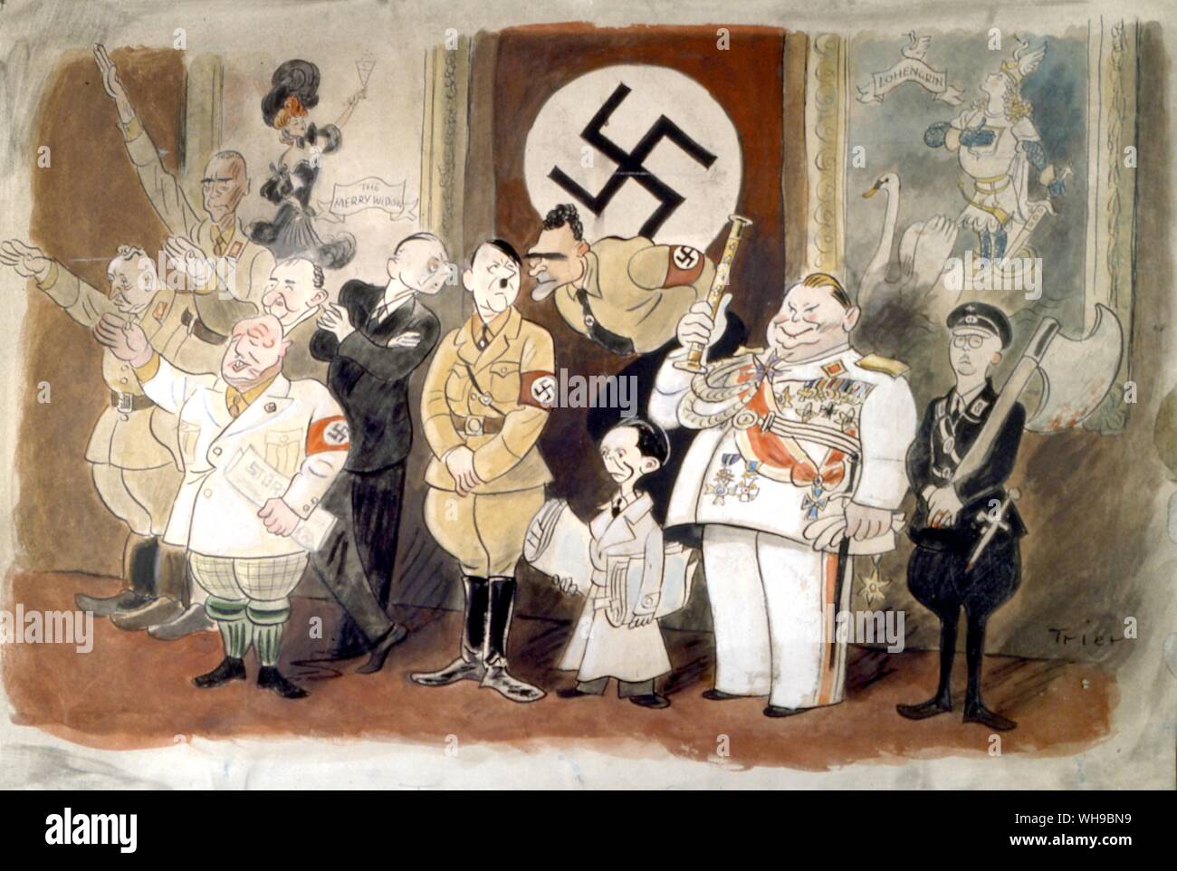 WW2/ tempo di guerra fumetti illustrazione di Hitler e Mussolini e altri. Foto Stock