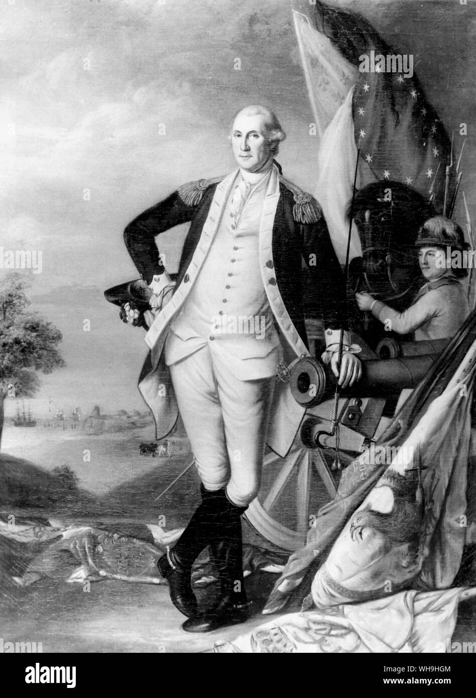 George Washington (1732-1799), il comandante delle forze americane durante la guerra rivoluzionaria americana e primo presidente degli Stati Uniti d'America. Foto Stock