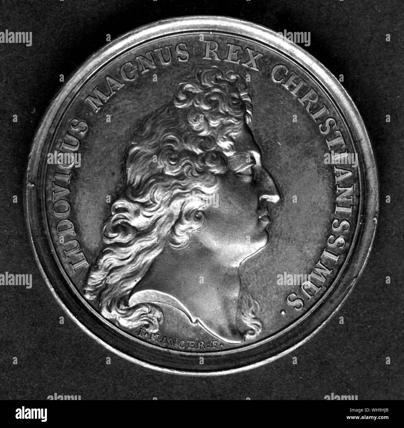 Coin, Re Luigi XIV di Francia (1638-1715, re dal 1643), "Re Sole". Foto Stock