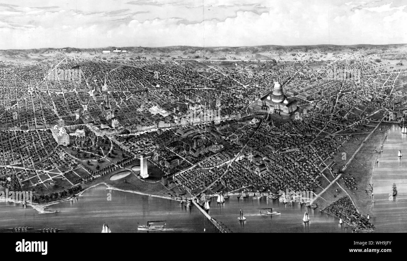 La città di Washington birds eye view da potomac guardando a Nord 1880 Foto Stock