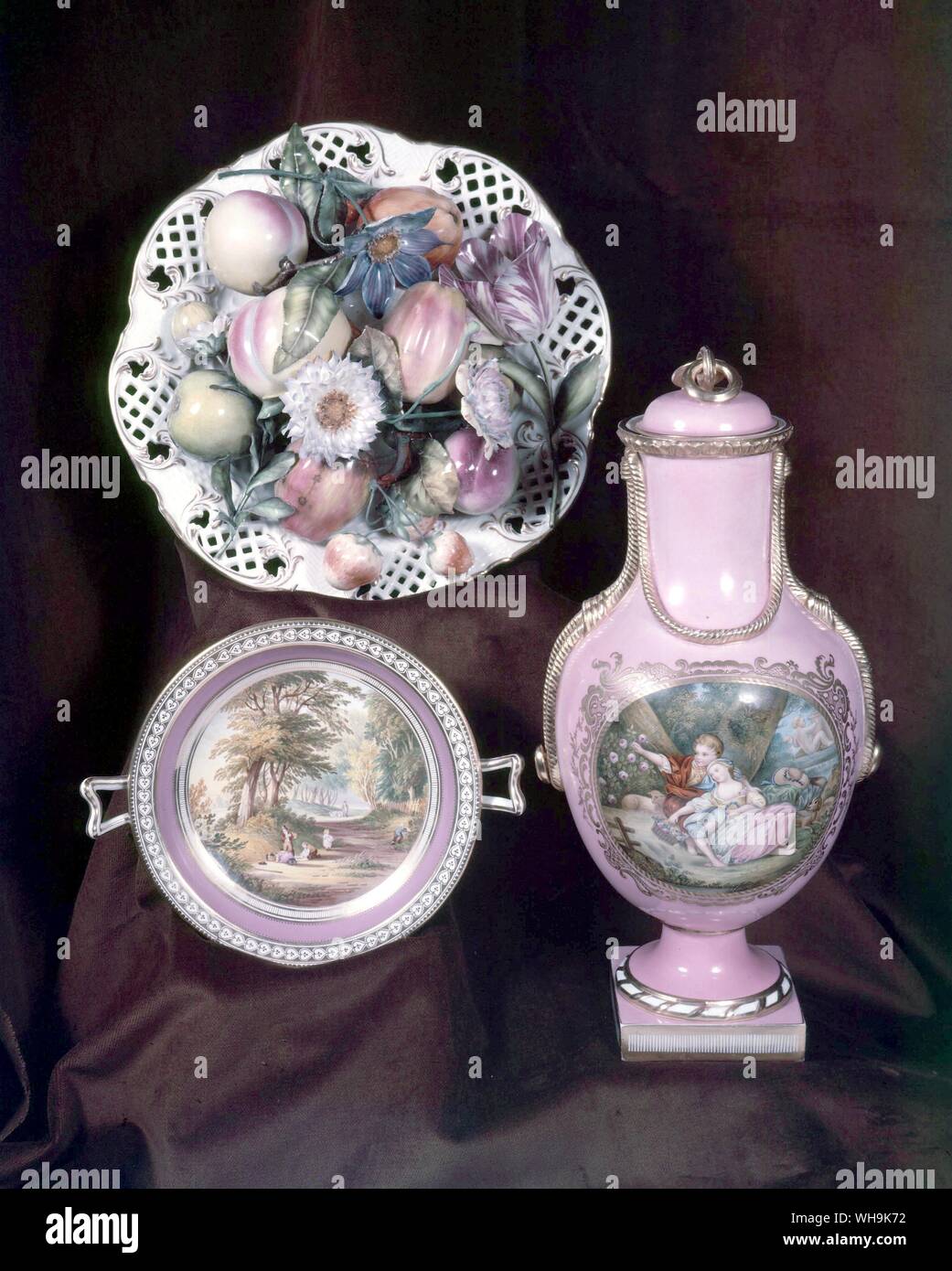 Antica Ceramica Coalport display piatti e vaso Foto Stock