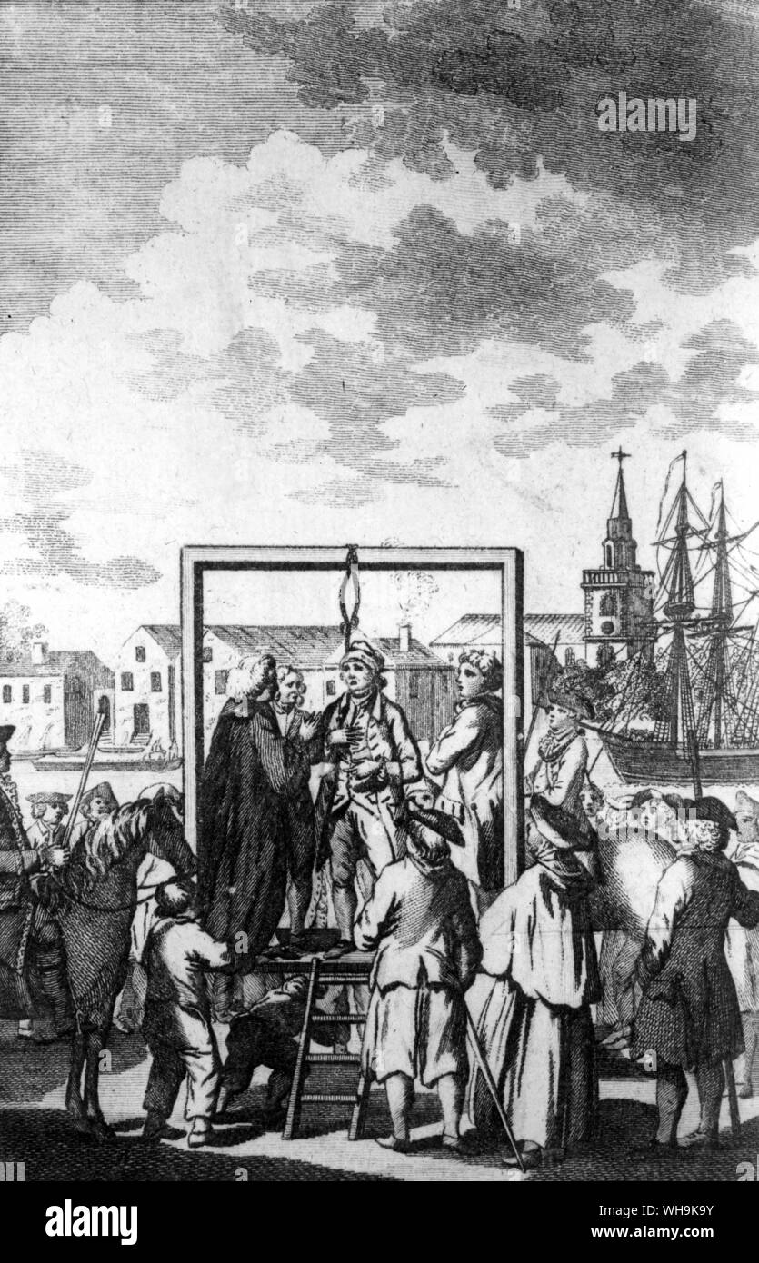Pirate impiccati al momento dell'esecuzione. Eventualmente il XVIII secolo. Foto Stock