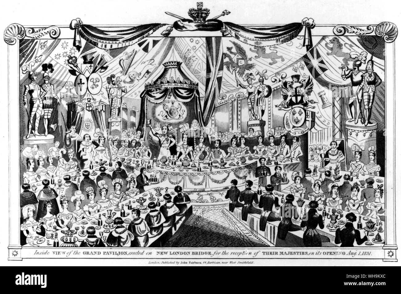 Re Guglielmo IV e la Regina Adelaide per celebrare l'apertura del nuovo ponte di Londra nel 1831. Foto Stock