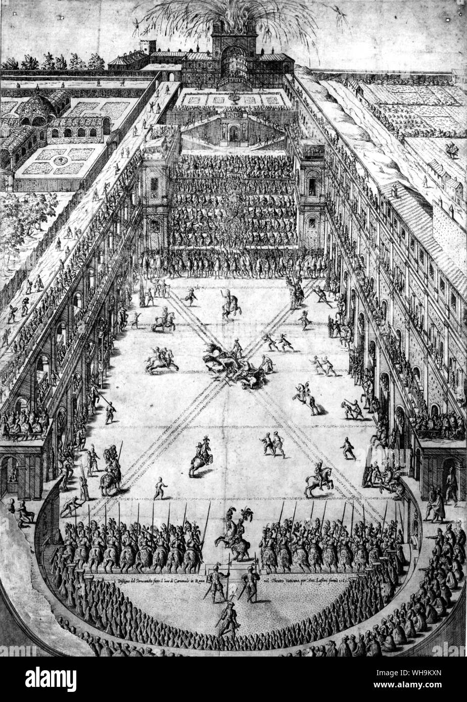 Un torneo tenutasi presso il carnevale a Roma nel teatro del Vaticano, 1565. Da Stephen Dupence, 1567 Foto Stock