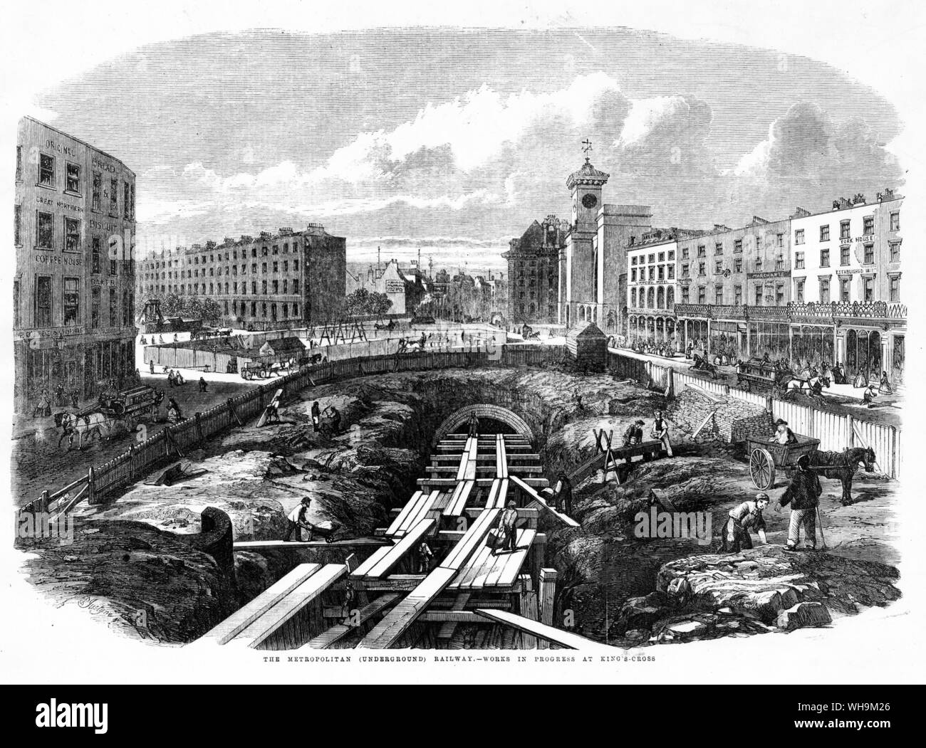 1861: Londra. Metropolitan ferrovia sotterranea - lavori in corso al Kings Cross. Foto Stock