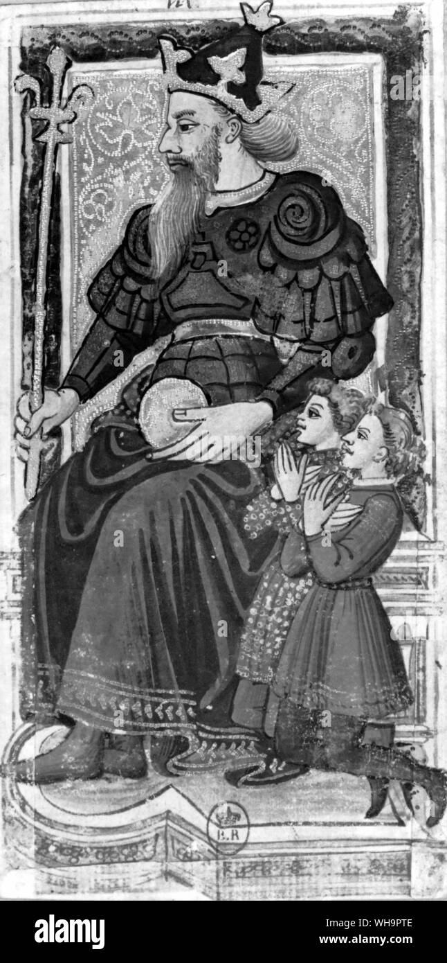 Da quattro pacchi, l'imperatore raffigurato come una figura di autorità, ordine e potere temporale. Questa versione è da Charles VI pack, tenendo un orb e scettro sormontato da un Fleur de Lis Foto Stock