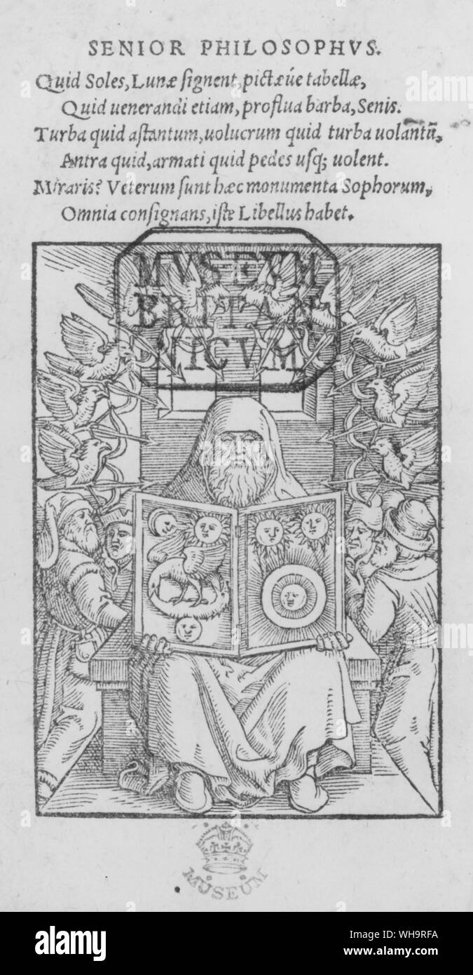 Un sedicesimo secolo concezione del mitico avviare Hermes Trismegistus, il presunto fondatore dell'alchimia. Foto Stock