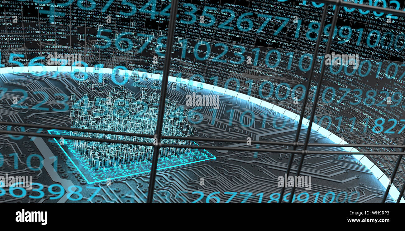Visualizzazione astratta di tecnologia blockchain, 3d illustrazione Foto Stock
