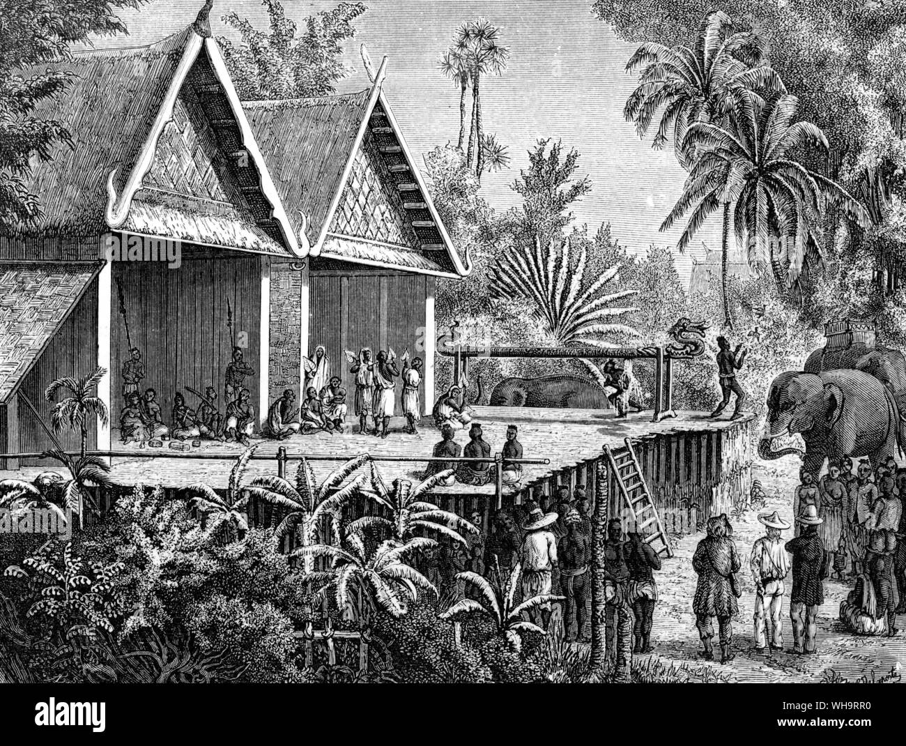 Indo-China: cerimonia religiosa dell'Investitura del re di Dubon. Da: "Viaggio d'esplorazione en Indo-Chine' da Francis Garnier, Parigi, 1873. Foto Stock