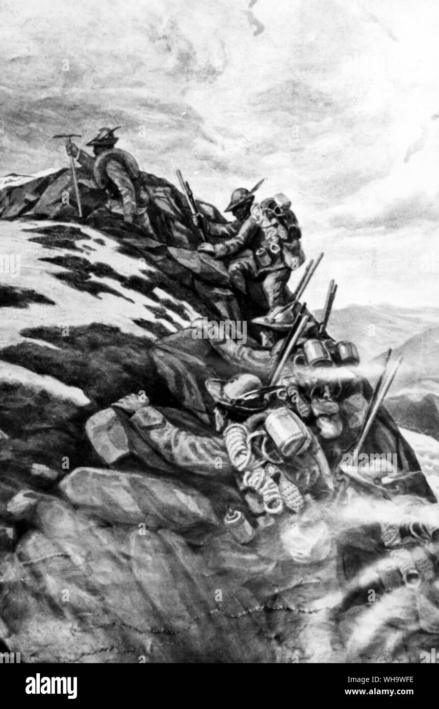 WW1/ truppe scalare una montagna difficile. Illustrazione Foto Stock