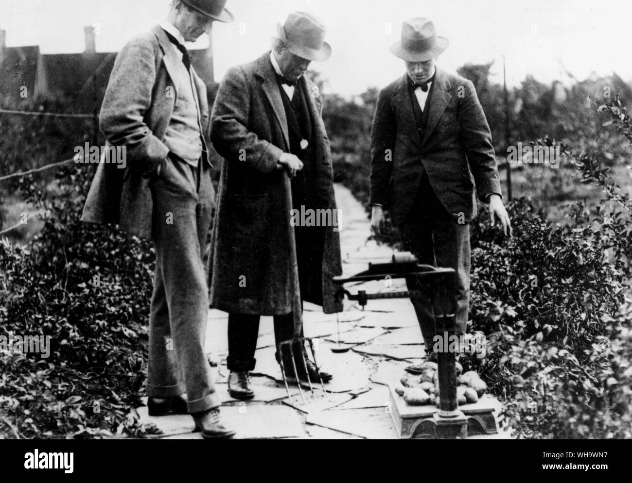 WW1/ Inglese Il Primo ministro, sig. David Lloyd George nel giardino vegetale a casa sua a Walton Heath. Foto Stock