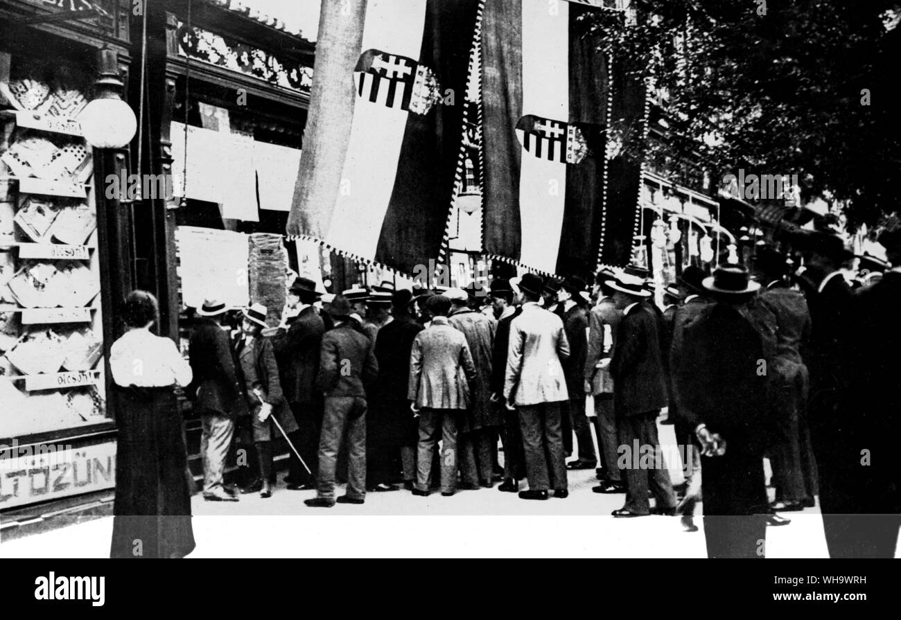 WW1/Ungheria: Budapest dopo la dichiarazione di guerra. Foto Stock