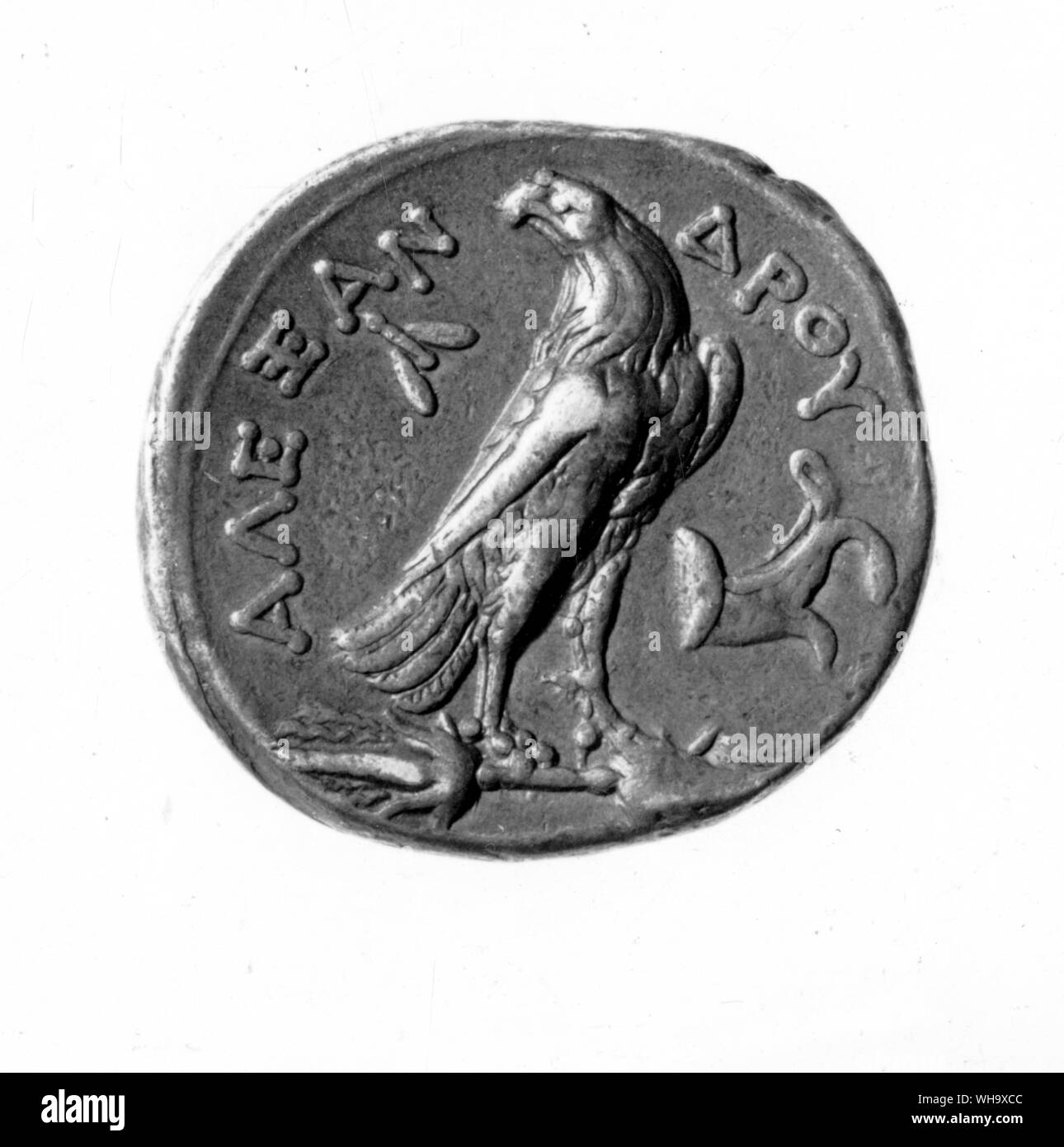 Eagle afferrando Zeus thunderbolt è stato trattenuto in la monetazione dei Tolomei. Foto Stock