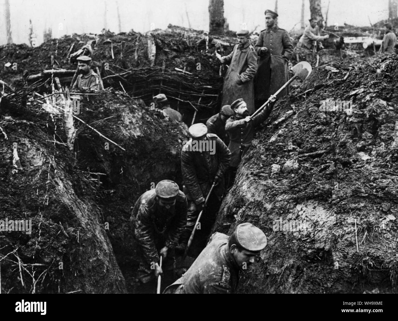 WW1: le truppe tedesche di scavare trincee, Argonne, nov. 1915. Foto Stock