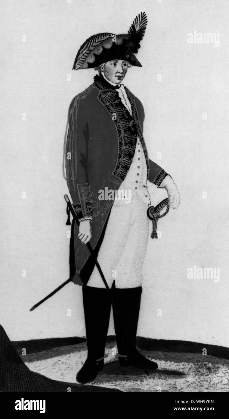 Xviii secolo la guardia del corpo di Federico II. Esercito prussiano uniforme, 1789. Foto Stock