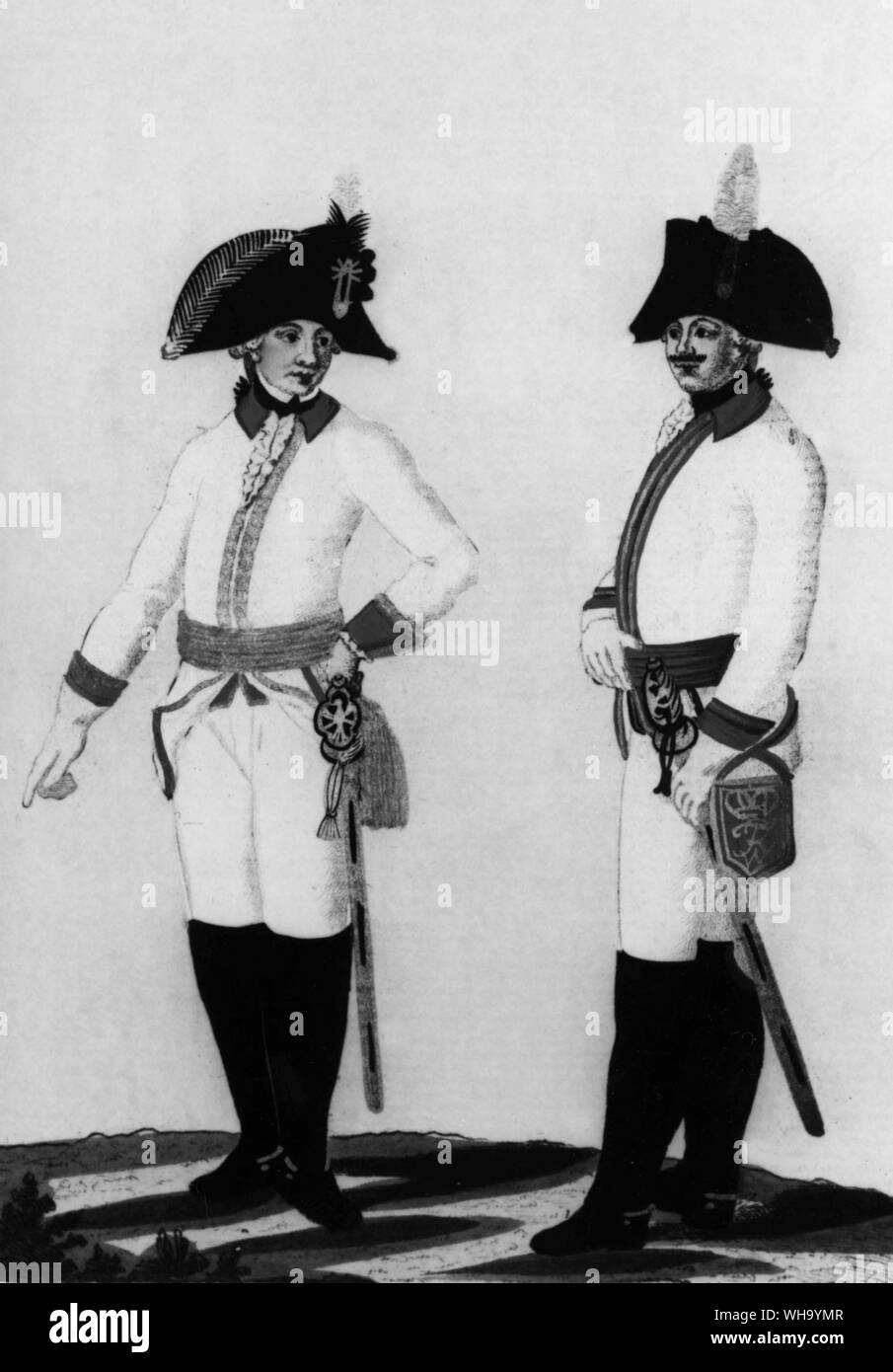 Xviii secolo la guardia del corpo di Federico II. Esercito prussiano uniforme, 1789. Foto Stock