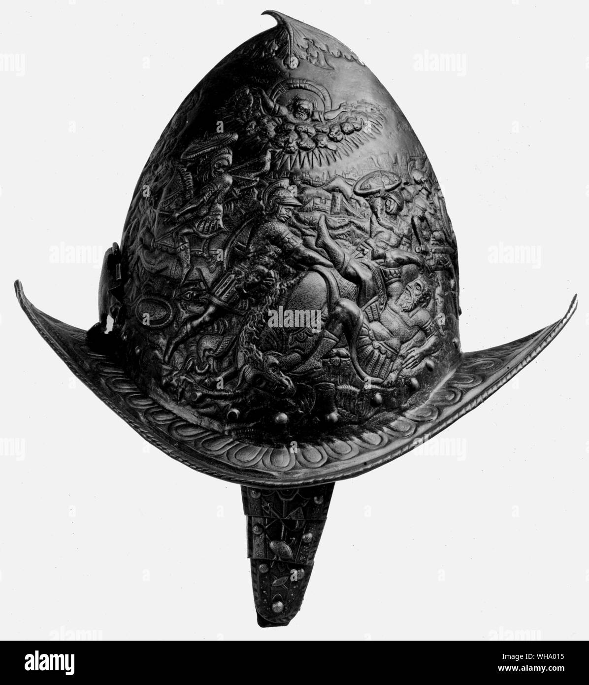 Casco usato nelle battaglie del XIV - XV secolo. Foto Stock
