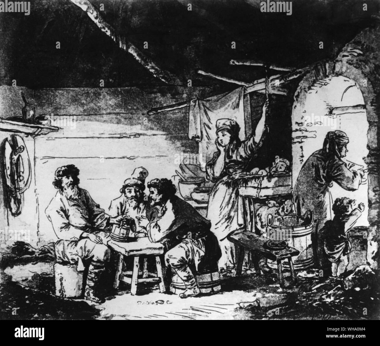 All'interno di un russo casa contadina. Litografia del XIX secolo. Foto Stock