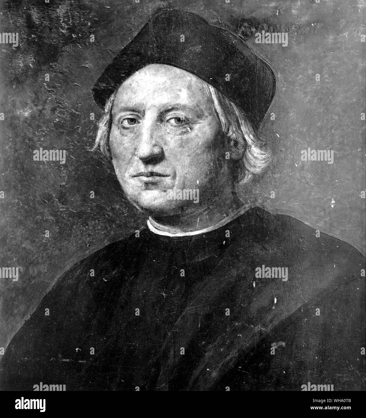 Eventualmente la somiglianza più vicina a Colombo nel medio evo - Cristoforo Colombo è nato nella città di Genova nell'anno 1451. Il suo padre era un tessitore di lana e merchant che hanno venduto il panno. Genova era famosa per la sua mappa-maker, commercianti ed esploratori e molti dei suoi uomini divenne marinai. Christopher è andato al mare all'età di 14. Nel 1476, la nave su cui era a bordo è stato attaccato al largo delle coste del Portogallo. Egli è riuscito a nuotare sei miglia a Lisbona. Egli vi si stabilì e ha sposato la figlia di un nobile portoghese.. In Portogallo, Columbus insegnato lo stesso astronomia, aritmetica, storia e Foto Stock