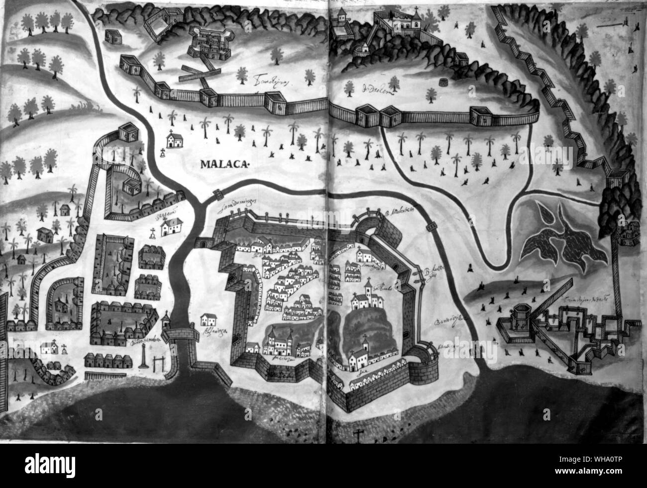 Dal porto di Malacca il portoghese ha preso il controllo del commercio di spezie. Foto Stock