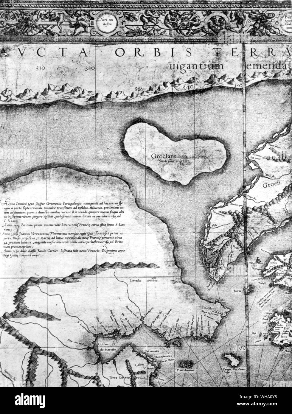 A nord ovest di sezione di Mercatore il grafico del 1567, mostrando la mitica terra del Nord Foto Stock