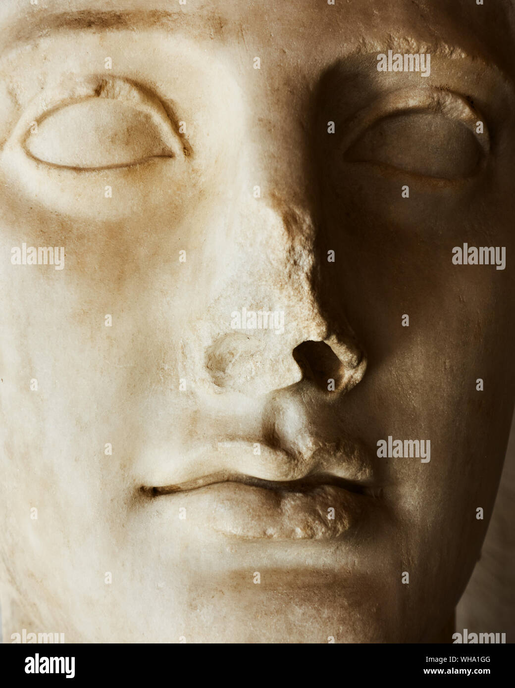 Giovane uomo faccia - dettaglio della greca antica statua classica Foto Stock