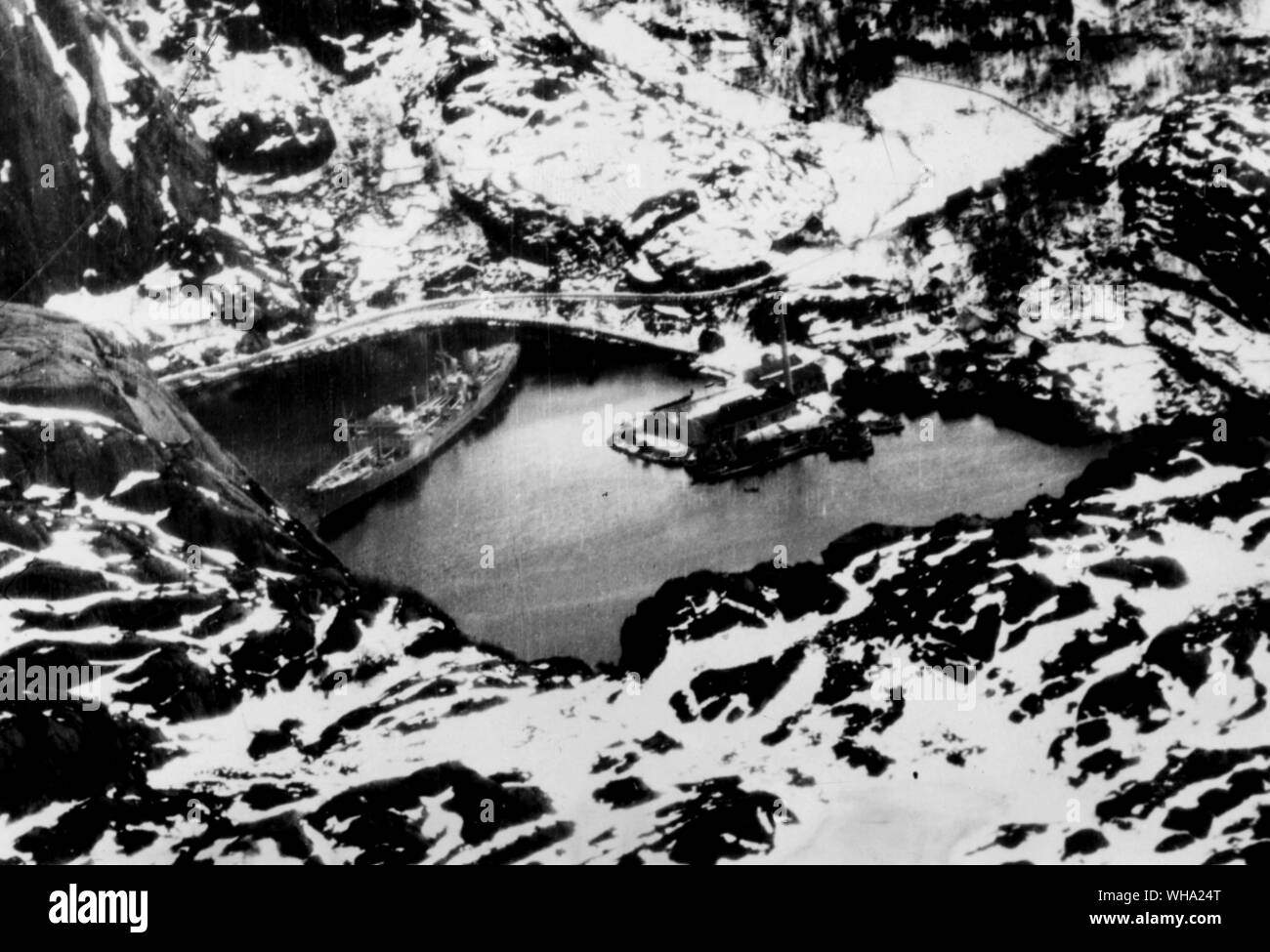 WW2: Altmark nascondere nel fiordo Jossing (aria view0. Questa immagine conducono all attacco di HMS cosacco. Foto Stock