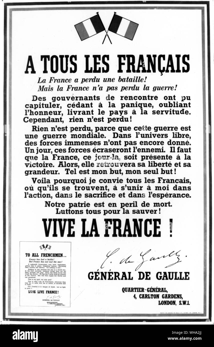 WW2: Poster dal generale De Gaulle in Francia durante lo sforzo di guerra. Foto Stock