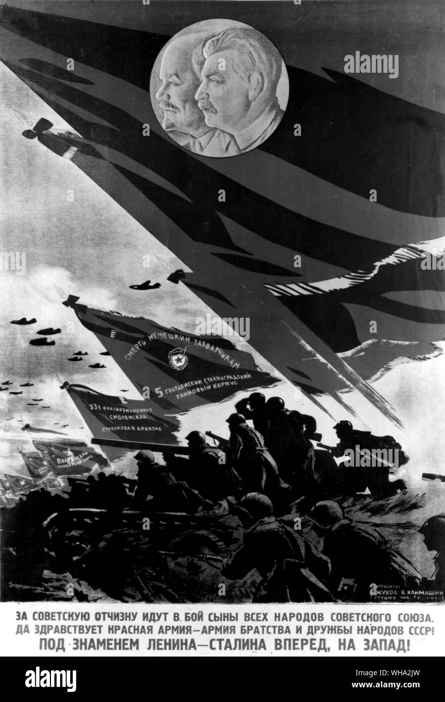 WW2: guerra russa poster, che mostra i volti di Lenin e Stalin. Foto Stock