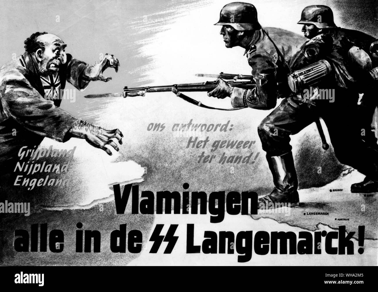 WW2: nazista. Guerra tedesca poster. Raffiguranti i soldati tedeschi spaventoso di un cittadino britannico che è chiaramente bricking... Foto Stock