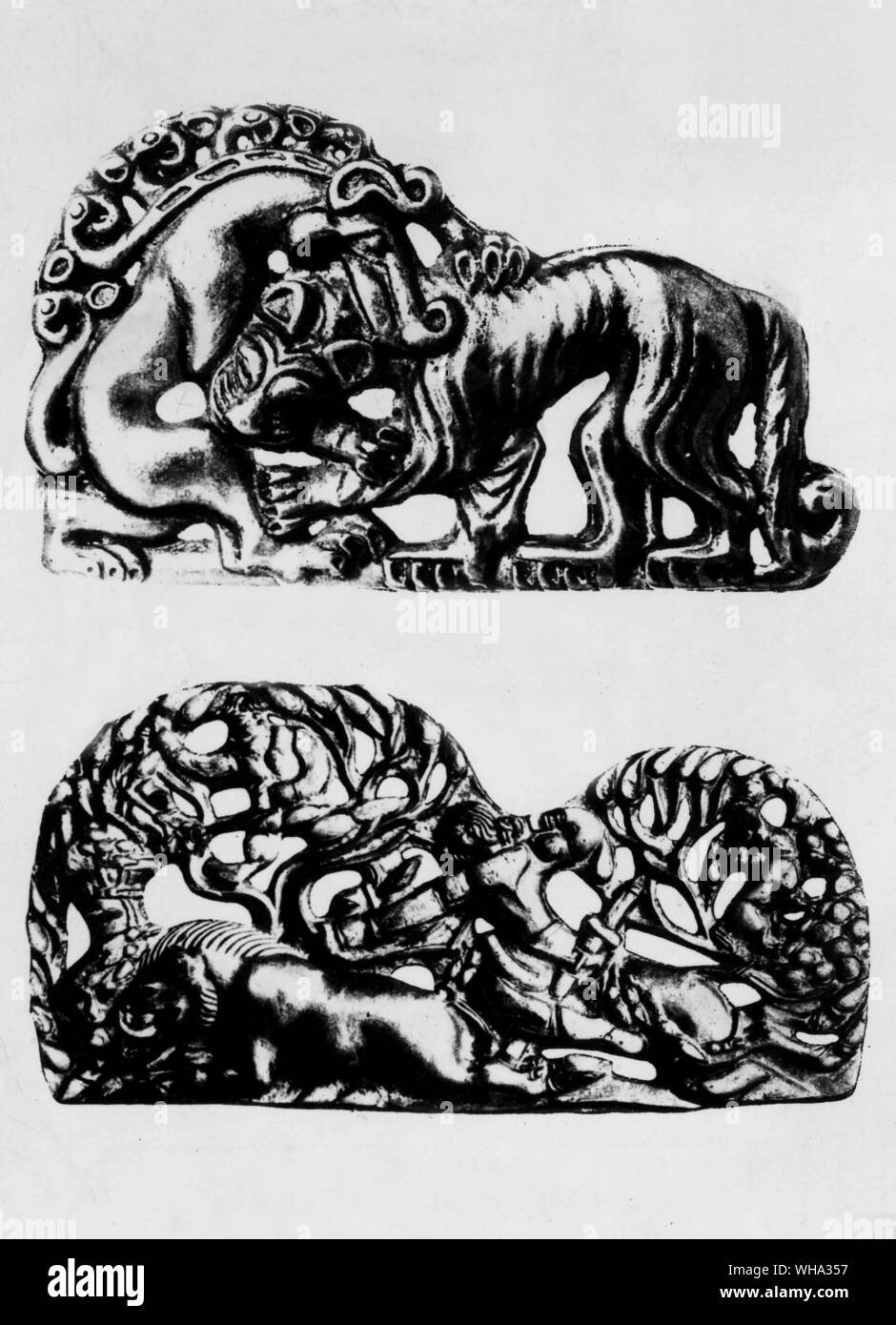 Animali in combattimento. Archer a cavallo. Scita oro oggetto dall Asia centrale. Foto Stock