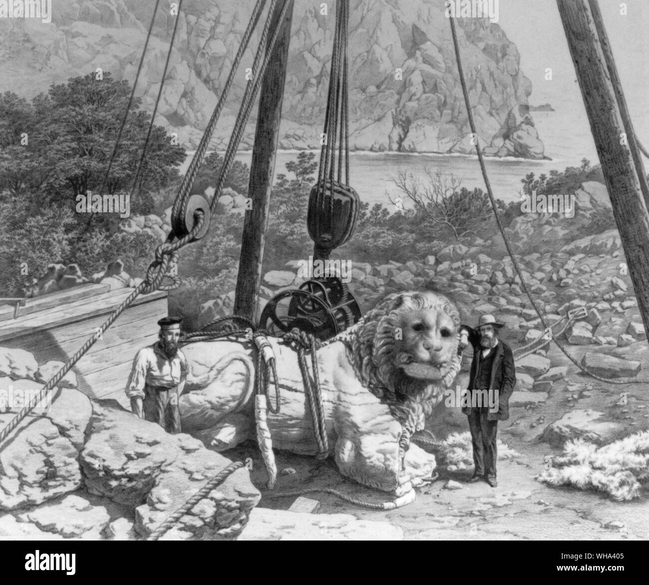 Vista della colossale Lion quando scoperto per la prima volta Foto Stock