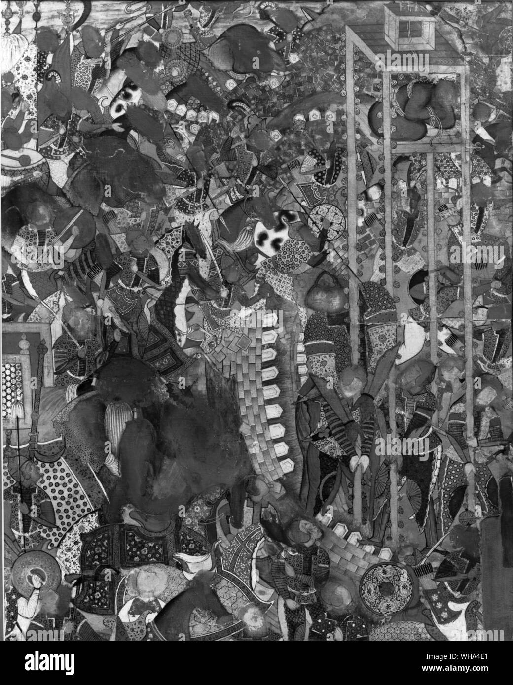 La cattura di Fort Madain Persia da Hamzah, le truppe. Dipinto da una copia manoscritta del romanticismo di Anur Hamzah. Con dossi del XVI secolo Foto Stock