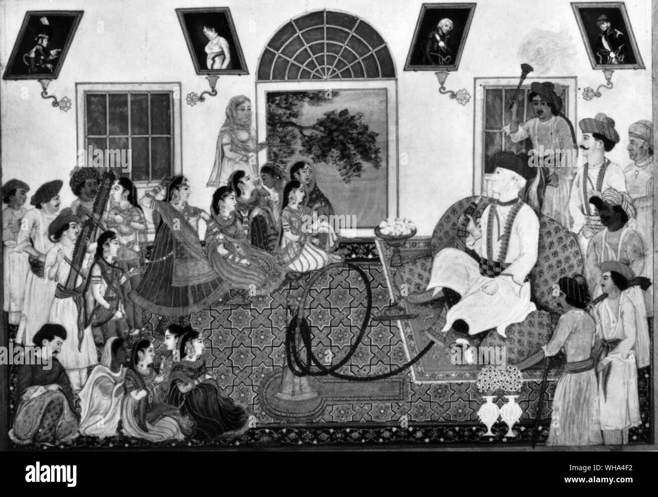 Un europeo di presiedere una performance musicale in casa sua. Pittura indiano , azienda stile ( forse Delhi 0 c 1800 Foto Stock