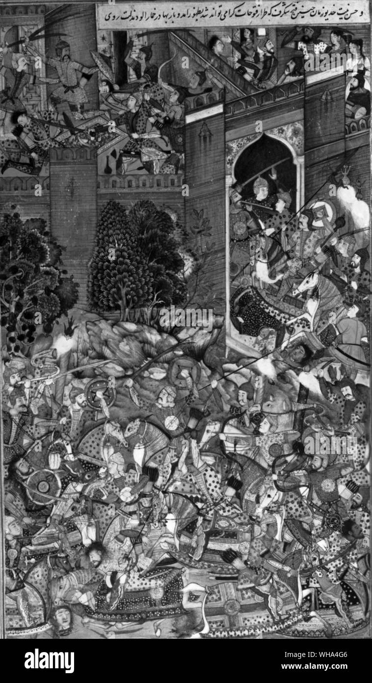 Il volo di Baz Bahadur Govenor di Malwa sconfitto da Adham Khan 1561 Foto Stock