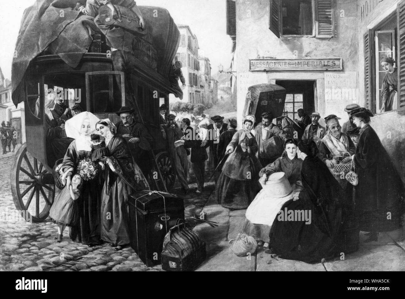 Partenza della diligenza. da Abramo Salomone 1824-1862. c 1862. Biarritz Foto Stock