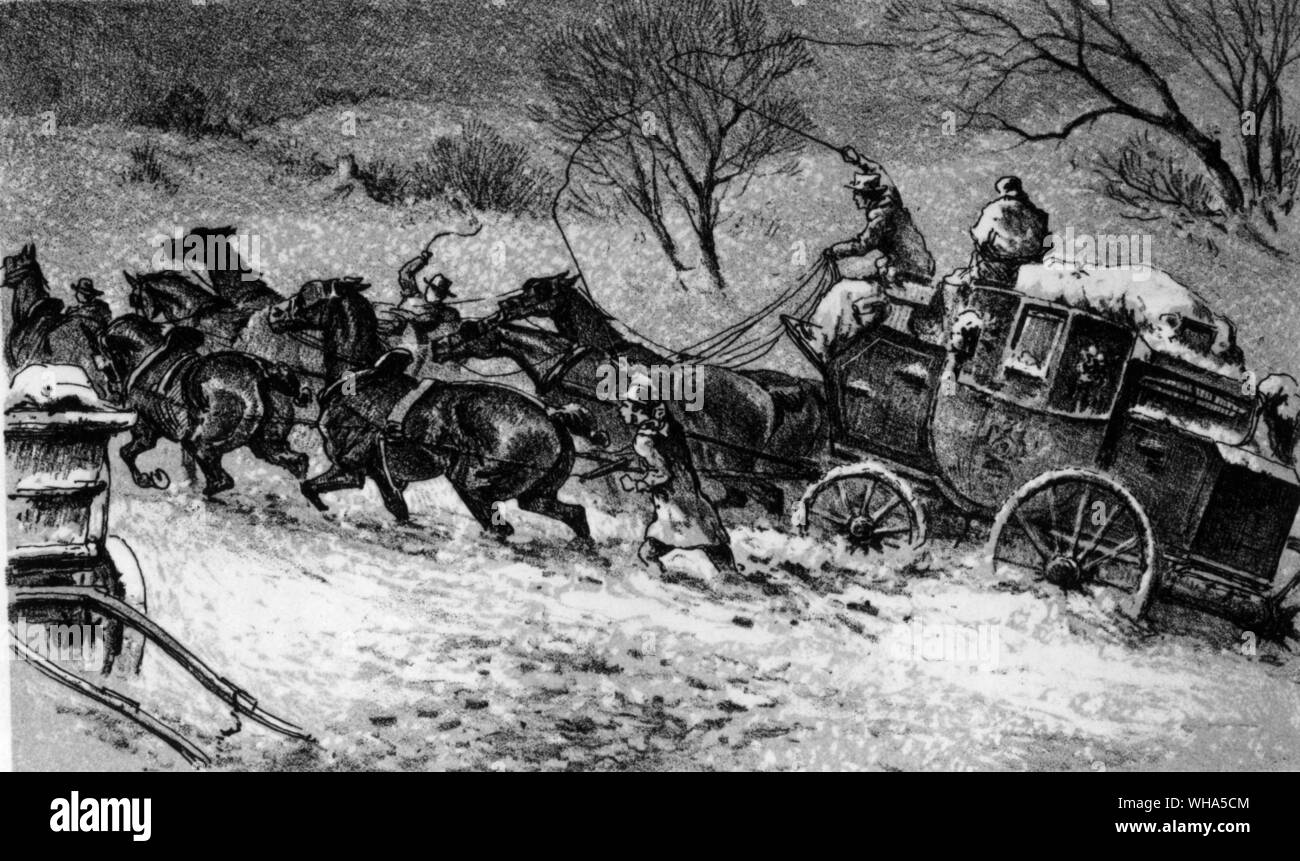 La grande tempesta di neve . I cavalli del carro per il salvataggio. 1882 Foto Stock