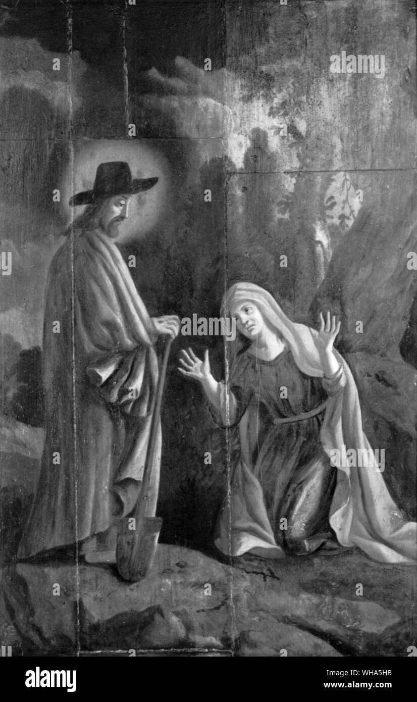Pannello di cappella in Glamis Castle. Artista sottopagati raffigurato Cristo indossando un cappello. Foto Stock