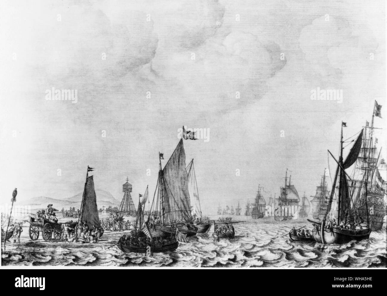 Dutch East India uomini vicino alla riva. William van de Velde ho Foto Stock