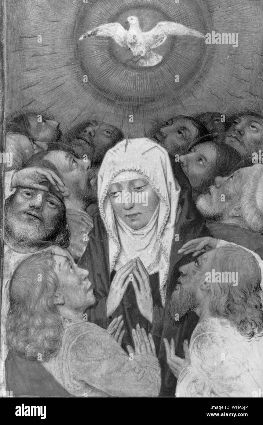 Miniatura della Pentecoste da un libro di ore. Foto Stock