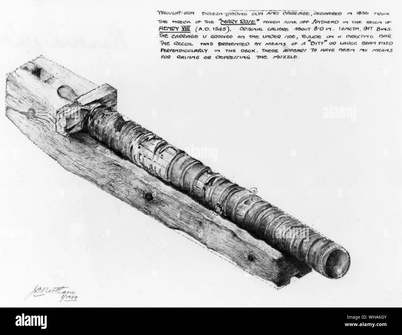 Il ferro battuto di pistola e carrello recuperato nel 1856 dal relitto della figura di testa del sistema HMS Albion Foto Stock