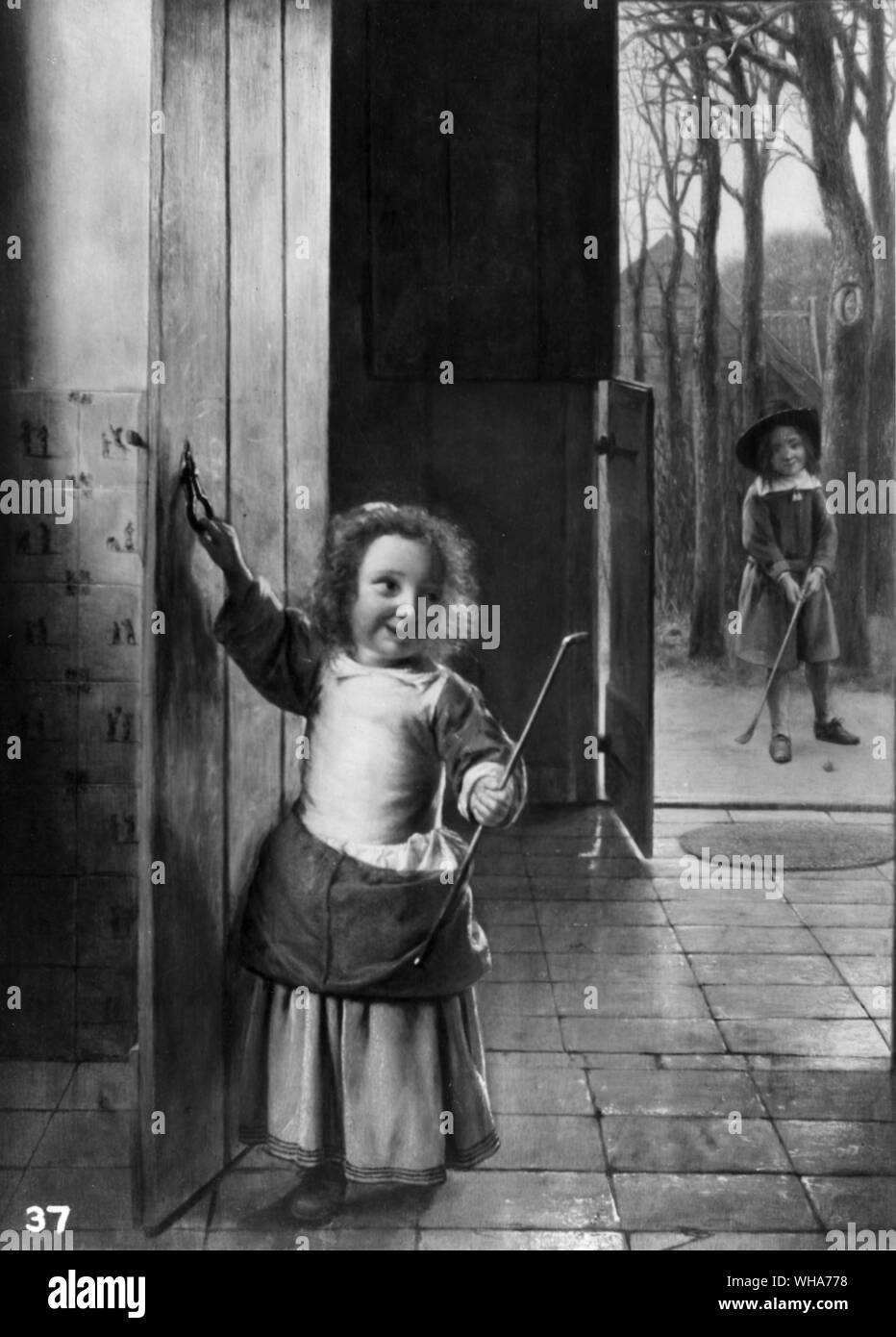 Pieter De Hooch i giocatori di golf. I bambini giocando a golf in giardino Foto Stock