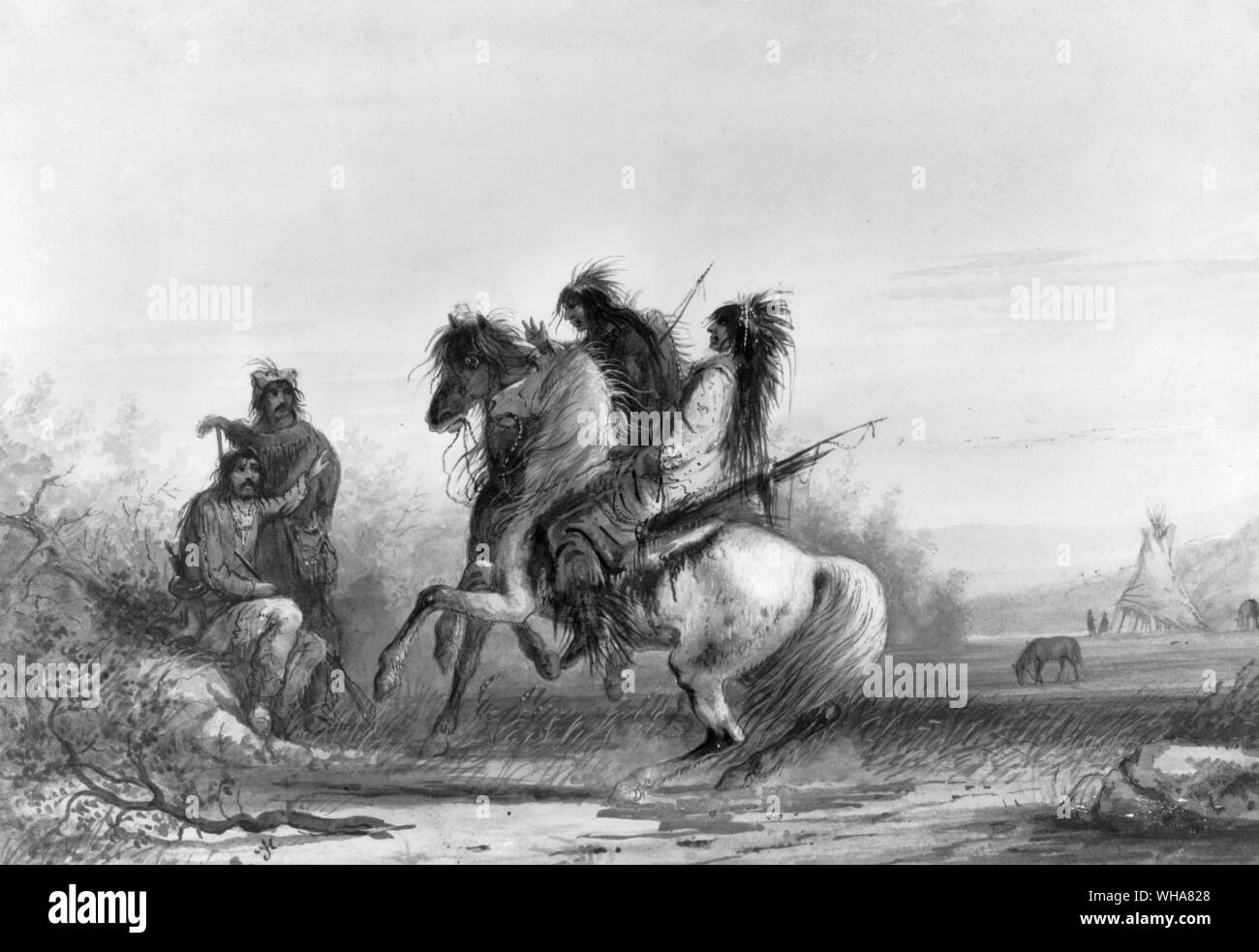 Cacciatori indiani e comunicante da segni. Un J Miller. Cacciatori sono stati i primi americani bianchi a vivere in quello che ora è chiamato il Colorado. White cacciatori in primo luogo è venuto in contatto con gli indiani a ovest del fiume Mississippi nel mid-1700s. Nei primi anni del 1800, il loro numero è aumentato. Ancora, gli indiani delle pianure occidentali e Montagne Rocciose di gran lunga superato i cacciatori. Le relazioni tra i Cacciatori indiani e variata. Alcune tribù erano gentili, altri erano ostili... Cacciatori e indiani hanno avuto molti ostacoli da superare. Esse si ricordarono ultimi incontri che non erano sempre cordiale. Essi hanno parlato Foto Stock