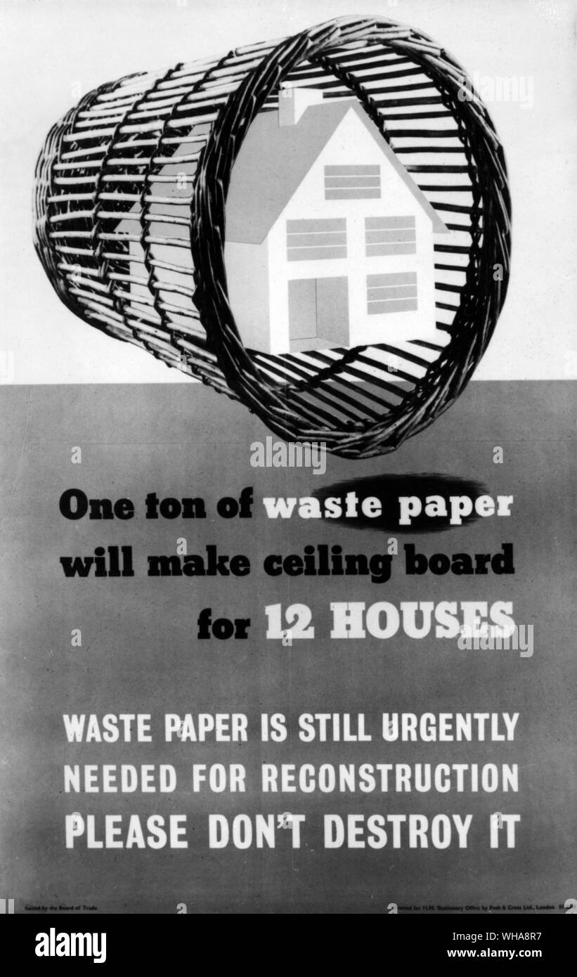 Una tonnellata di carta di spreco farà il soffitto per dodici case. Rifiuti di carta è ancora urgente e necessaria per la ricostruzione. Si prega di non distruggere. Rifiuti di carta Poster Foto Stock