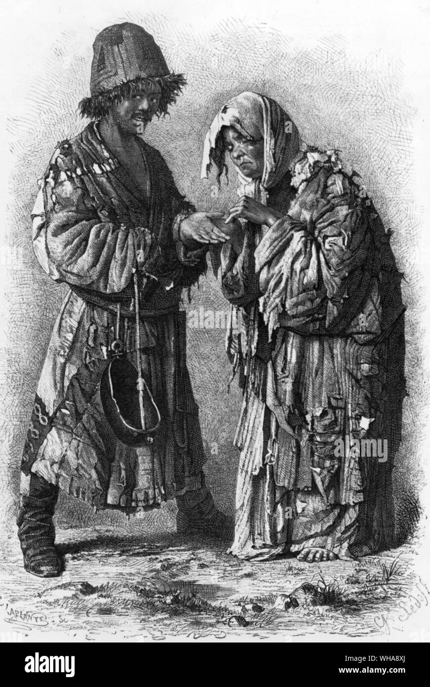 Mendiants et des Lepreux dintorni de Samarcanda. Bugiardi e lebbrosi Foto Stock