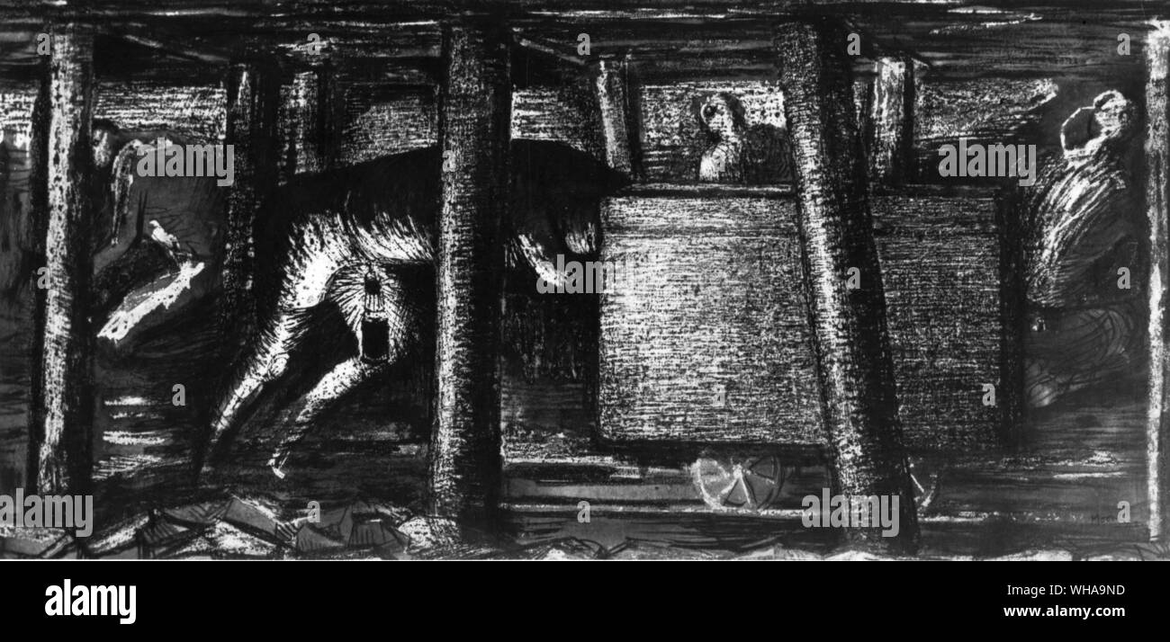 Henry Moore sketch. In corrispondenza della faccia di carbone. Il minatore spingendo una vasca Foto Stock